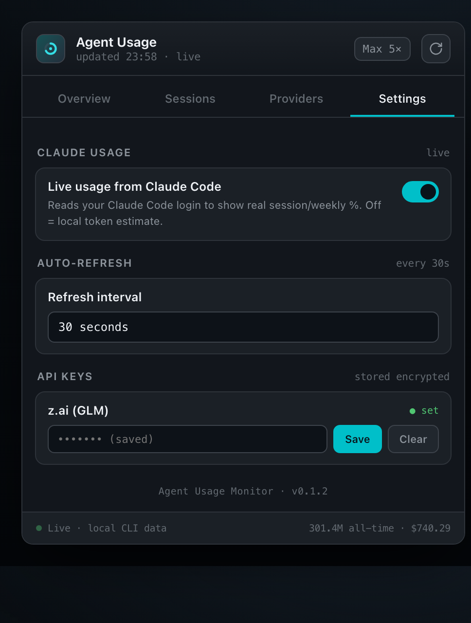 Settings tab