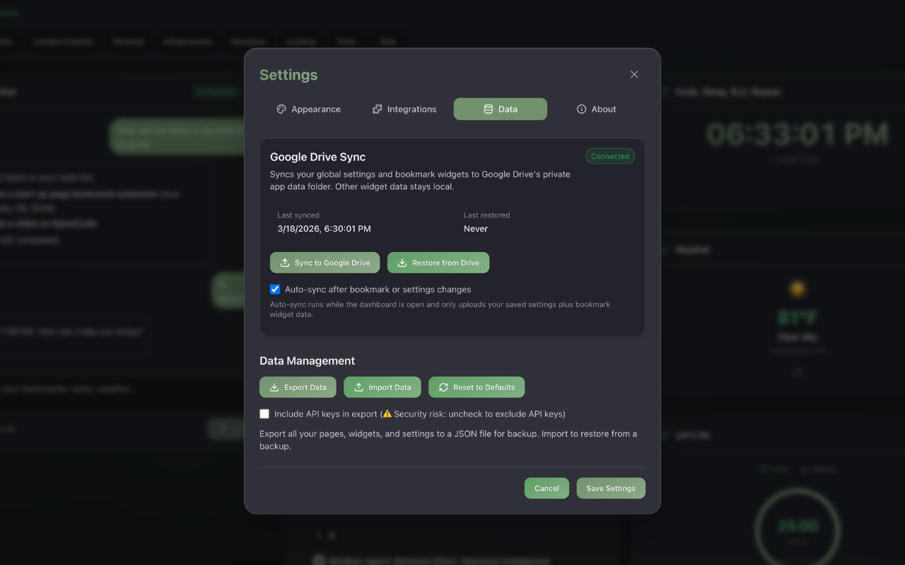 Data & Sync Settings